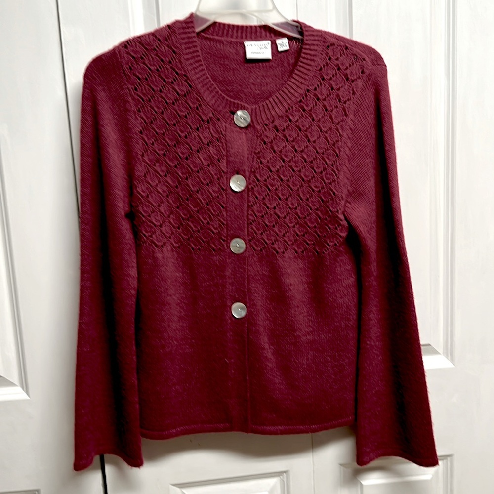 Kim Rodgers Cashmalon Cranberry Wide Sleeve Acrylic Cardigan Sweater Size M